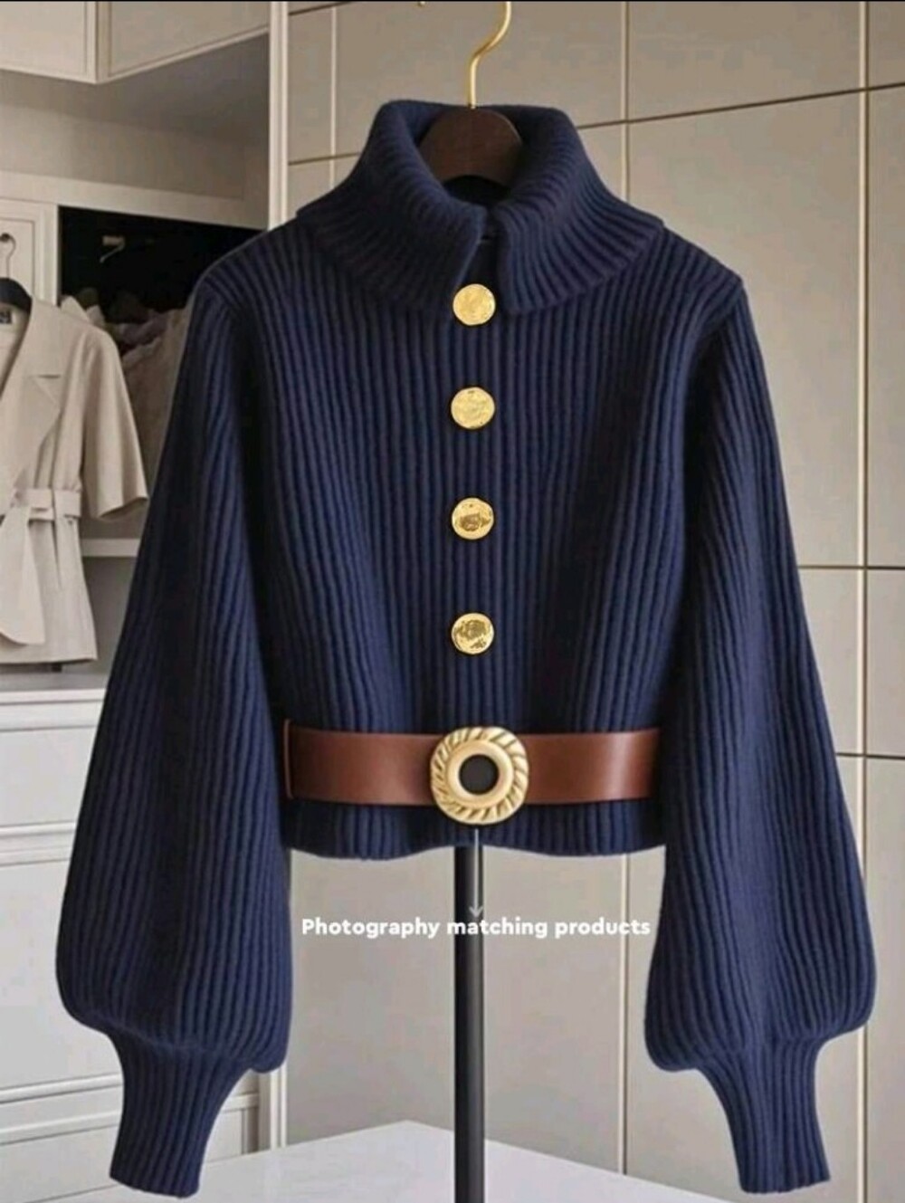 Women's Fashion Versatile Turtleneck Metal Button Lantern Sleeve Sweaters